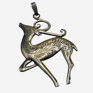 Vintage Sterling Hand and Hammer Reindeer Pendant Christmas Ornament